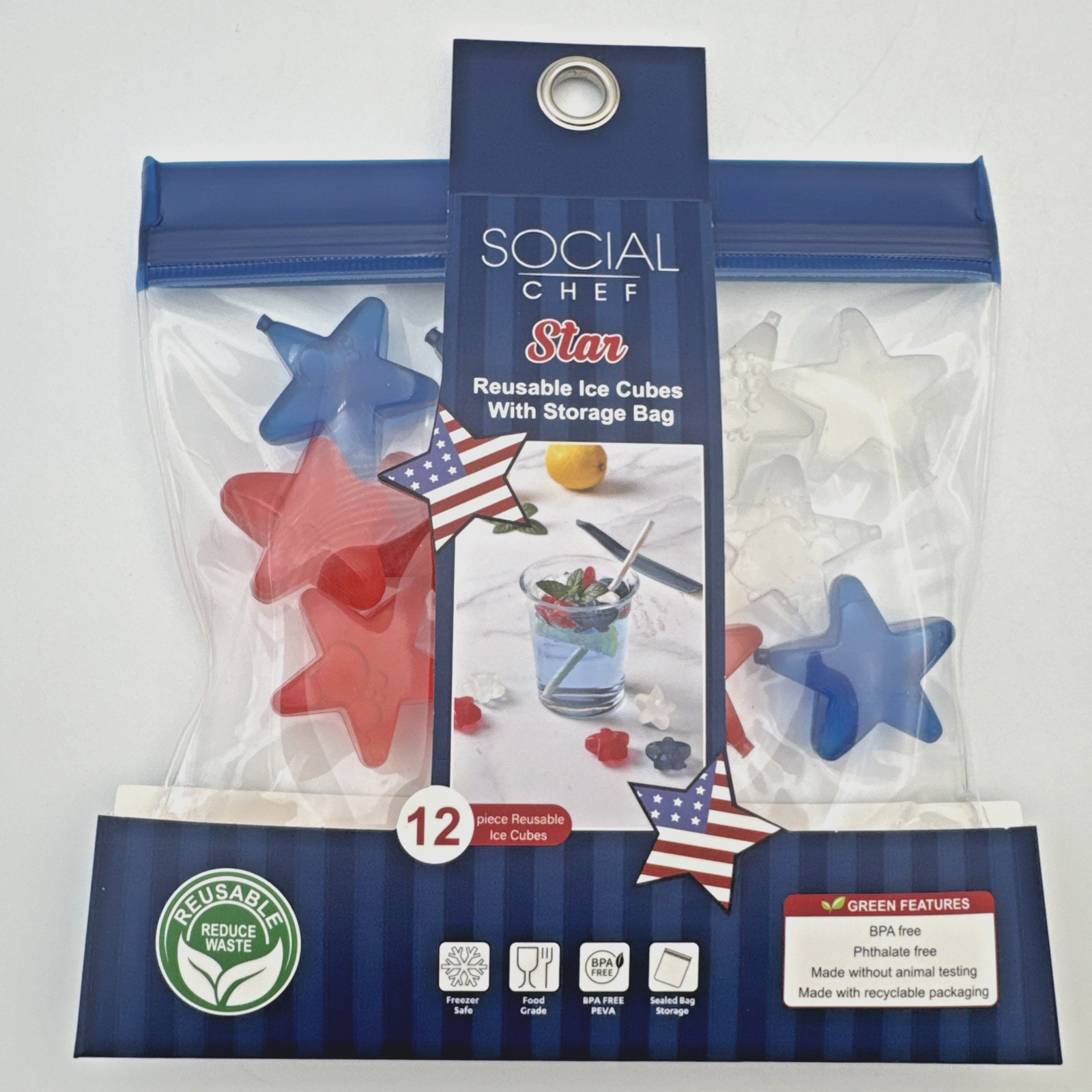 Brand New SOCIAL CHEF Star Reusable Ice Cubes — 12 Count New, Factory Sealed
