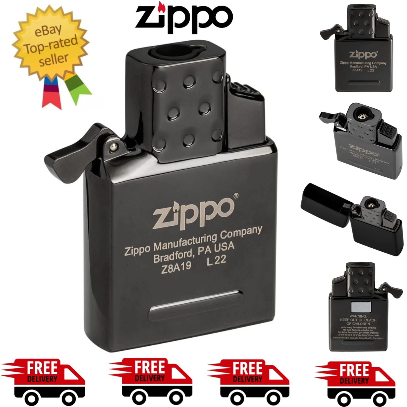 Zippo Black Single Lighter Jet Flame Windproof Torch Insert Butane Gas Insert UK