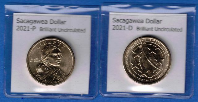 Sacagawea Dollars: 2021-P and 2021-D from Mint Rolls