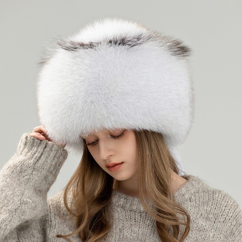 Women's Real Fox Fur Hat Russian Ushanka Hat Cossack Mongolia Hat Warm Ski Cap