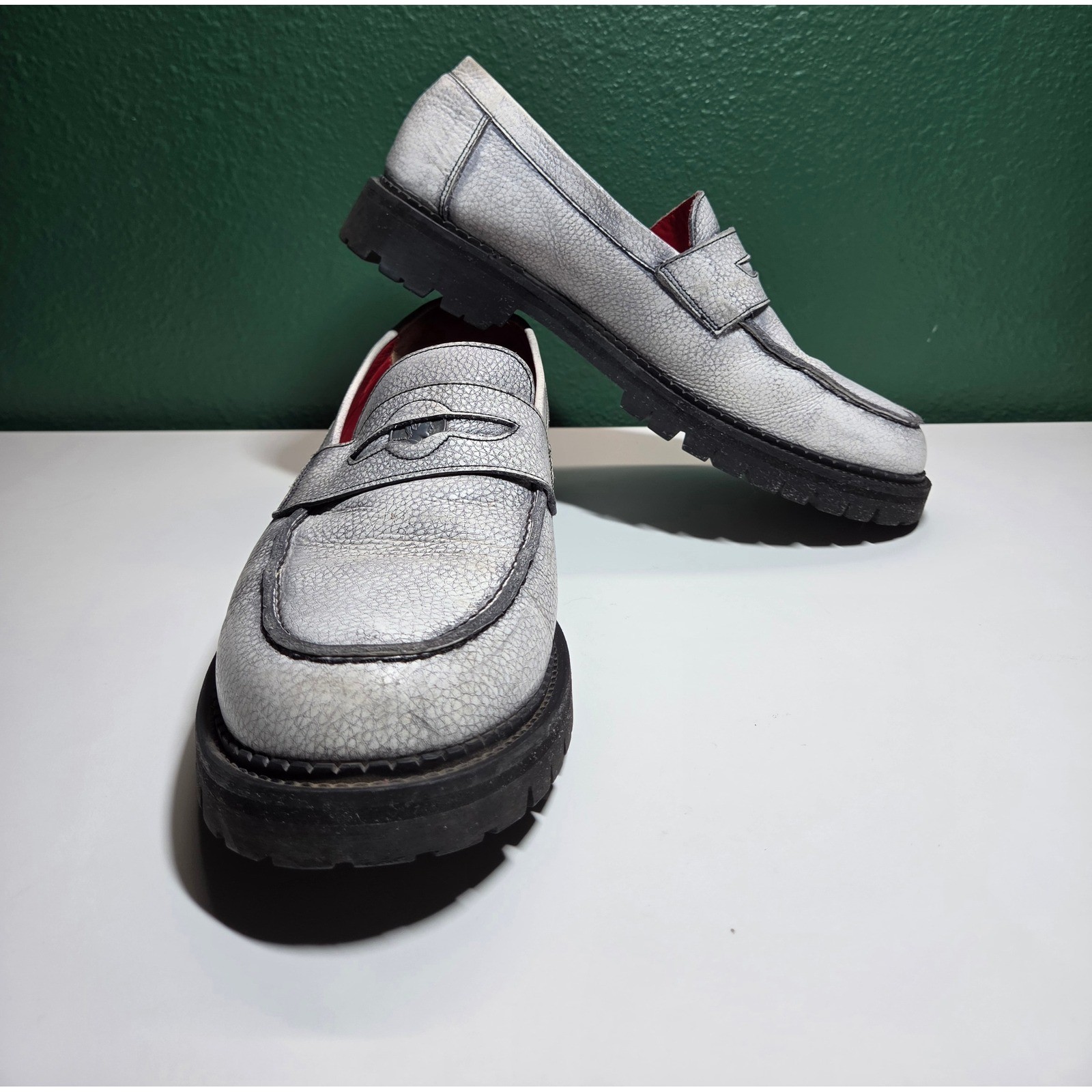 Fugazi Penny Loafers White Cracked Leather Vibram Sole Mens 11 Made in Portugal