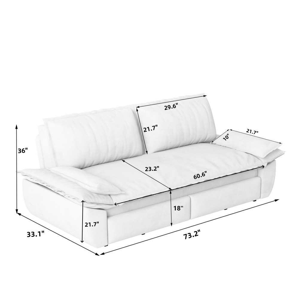 73in Roll Out Velvet Sleeper Sofa Bed w/ Queen Mattress, Multi-Functional 3-in-1