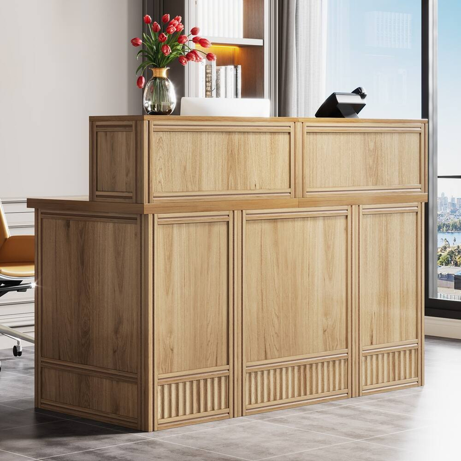 Modern Reception Desk Front Counter Receptionist Checkout Counter Oak Large