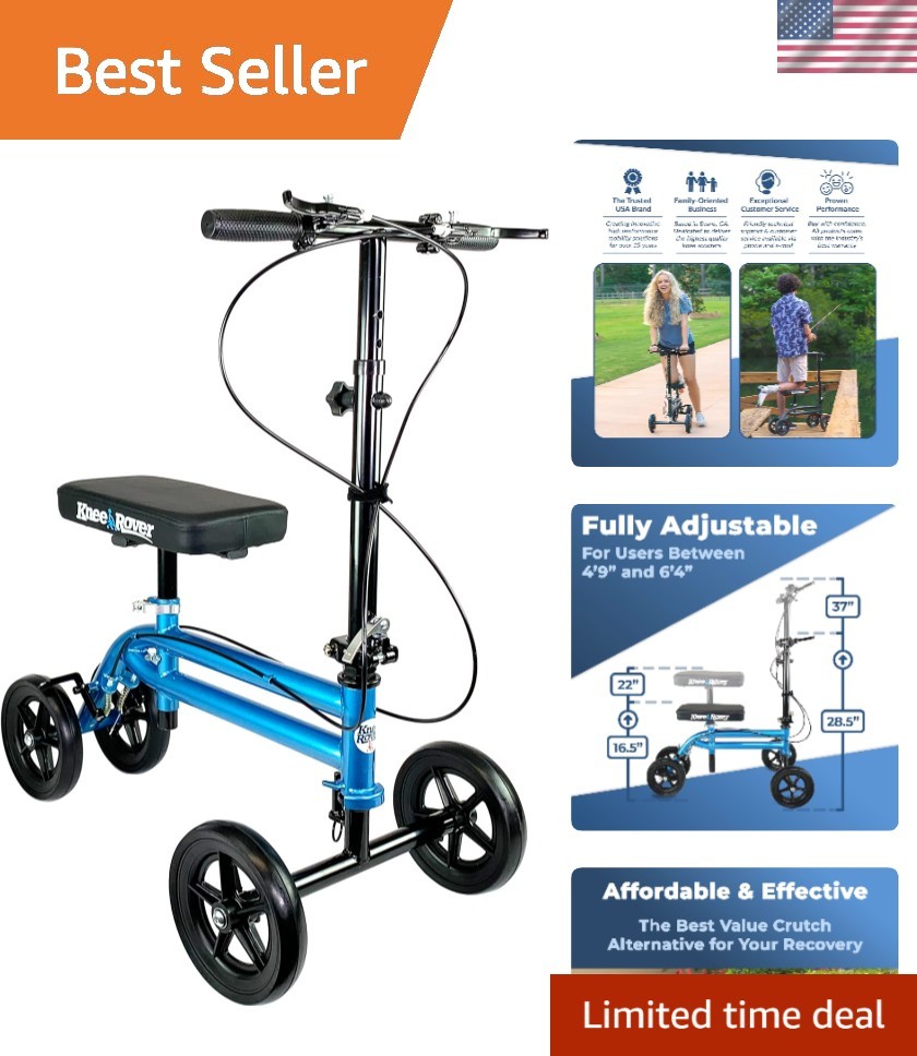 Foldable Steerable Knee Scooter - Reliable Mobility Aid for Foot Surgery, Blue