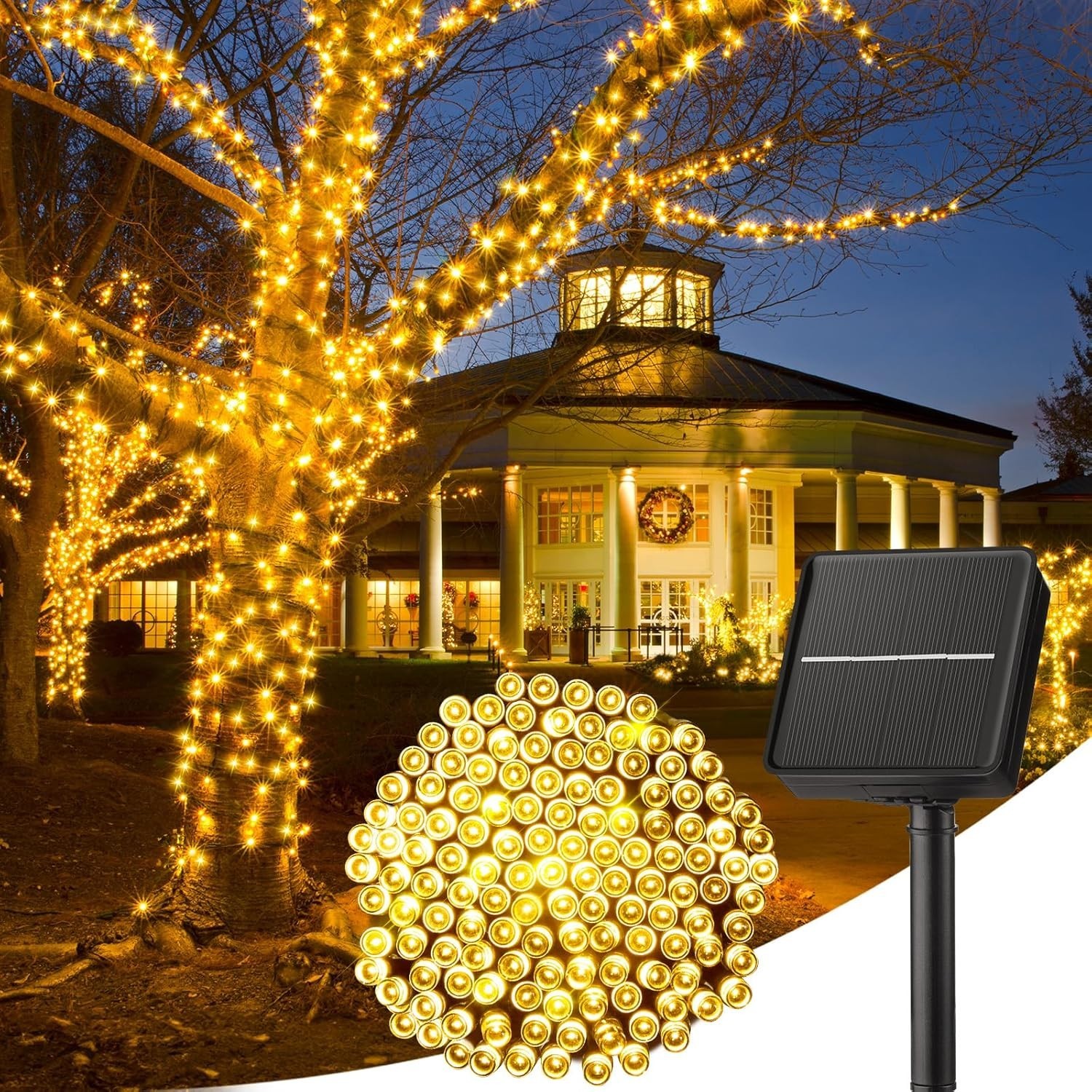 40 FT Solar String Lights - 100 LED, Waterproof, 8 Modes, Warm White Decor