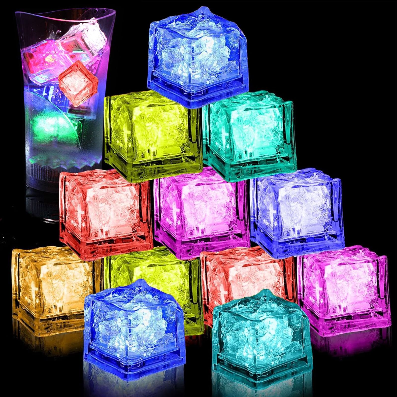 12 cubitos de hielo con luz LED que brillan en la oscuridad y son impermeables