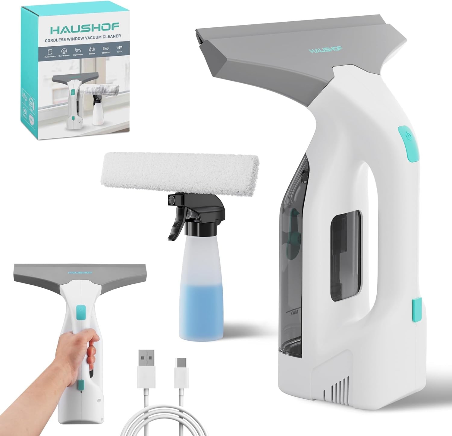 Electric Window Vacuum Squeegee 11", Vacuum Squeegee Cordless Cleaner Tool Set,