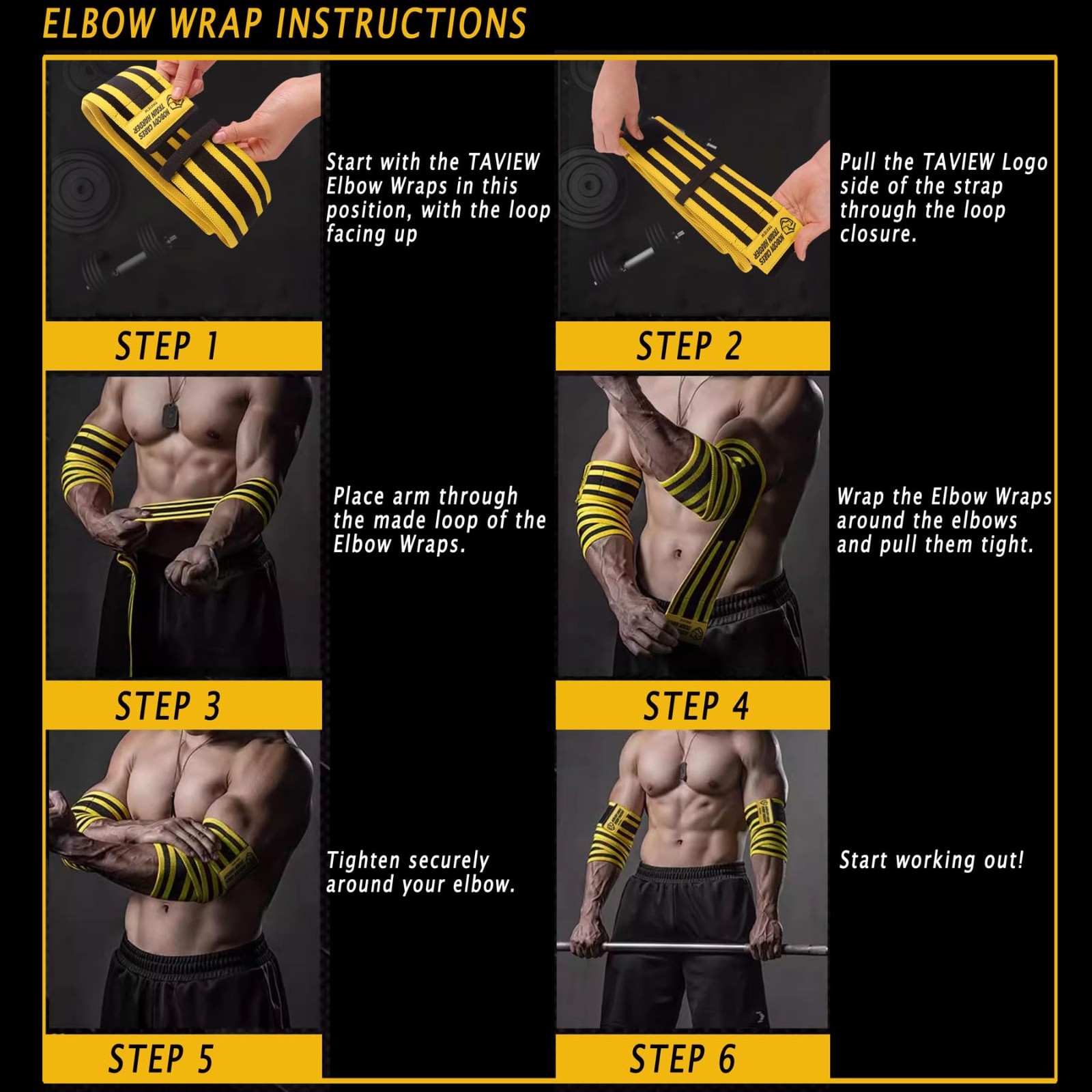 Elbow Wraps for Weightlifting - 47" Elastic Compression Support Straps for Gym,