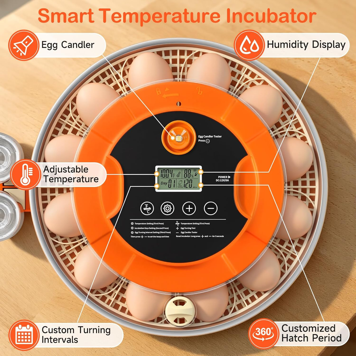 18 Egg Incubators for Hatching Eggs, Automatic Egg Turning and Humidity Control