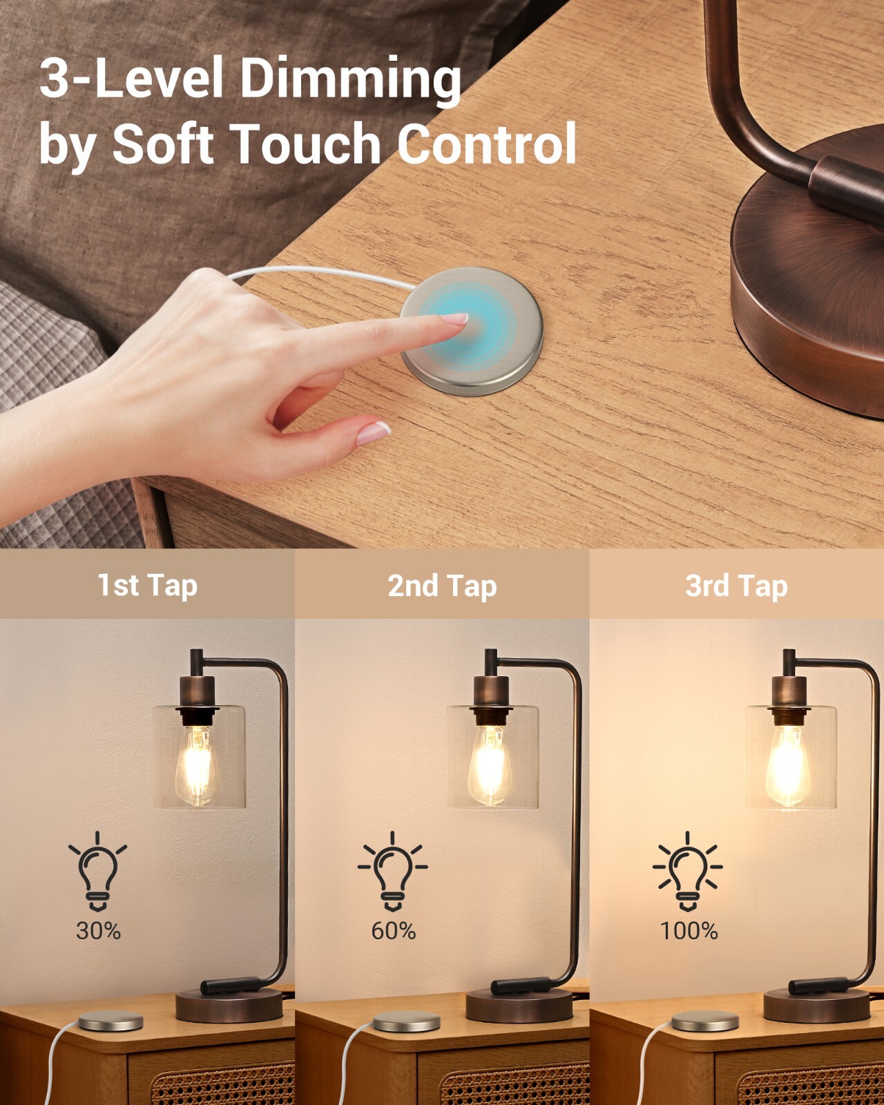 DEWENWILS Touch Dimmer Switch, 3 Levels Touch Pad Control Dimmable LED/CFL Light