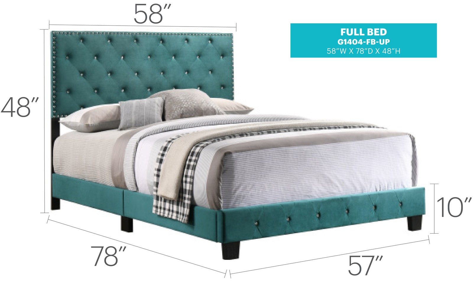 Teal 2 Drawer Nightstand, 48Hx58WxD Modern Bedside Table with Quick Assembly