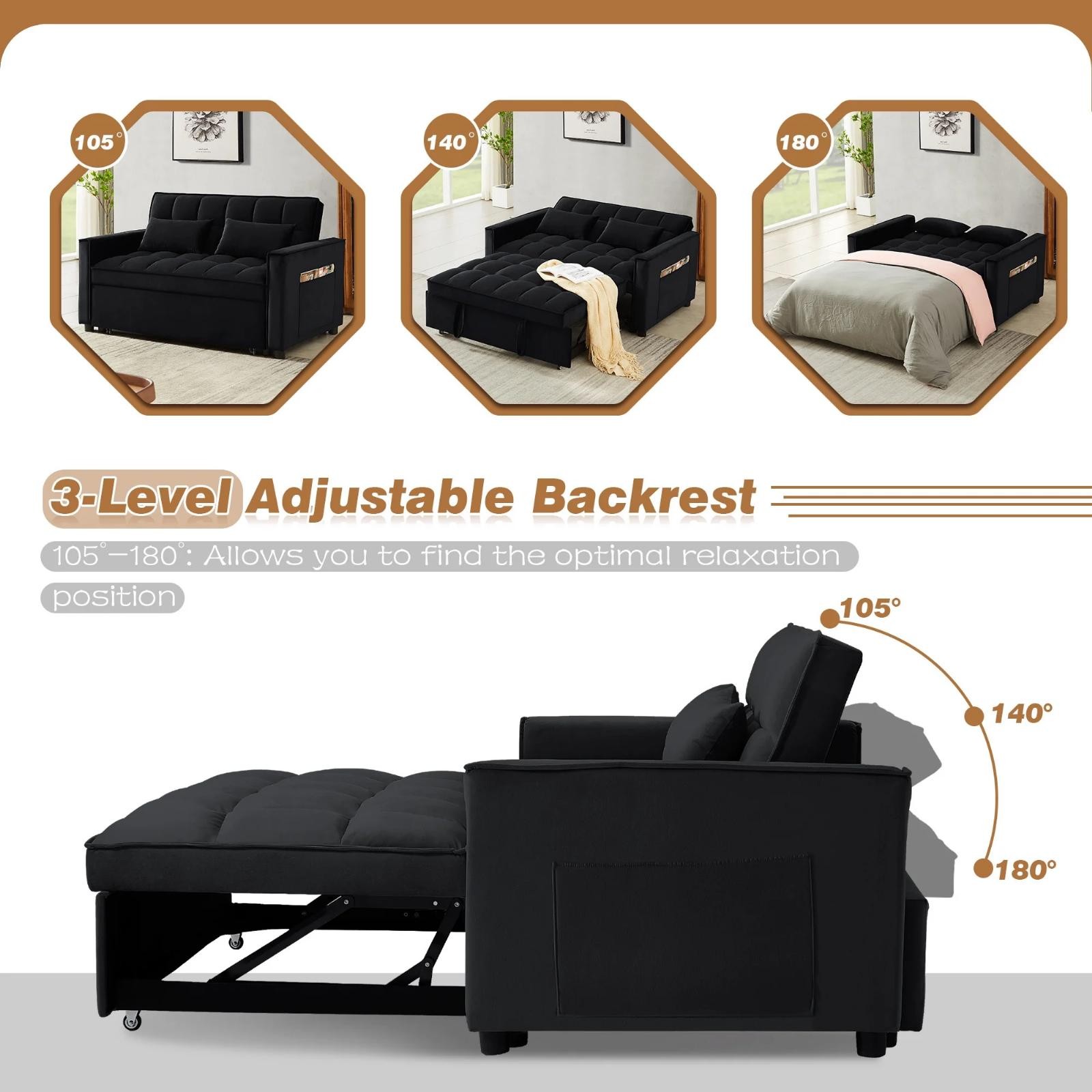 4-In-1 Convertible Pull Out Couch Futon Sofa Bed Loveseat Sleeper Velvet Tufted