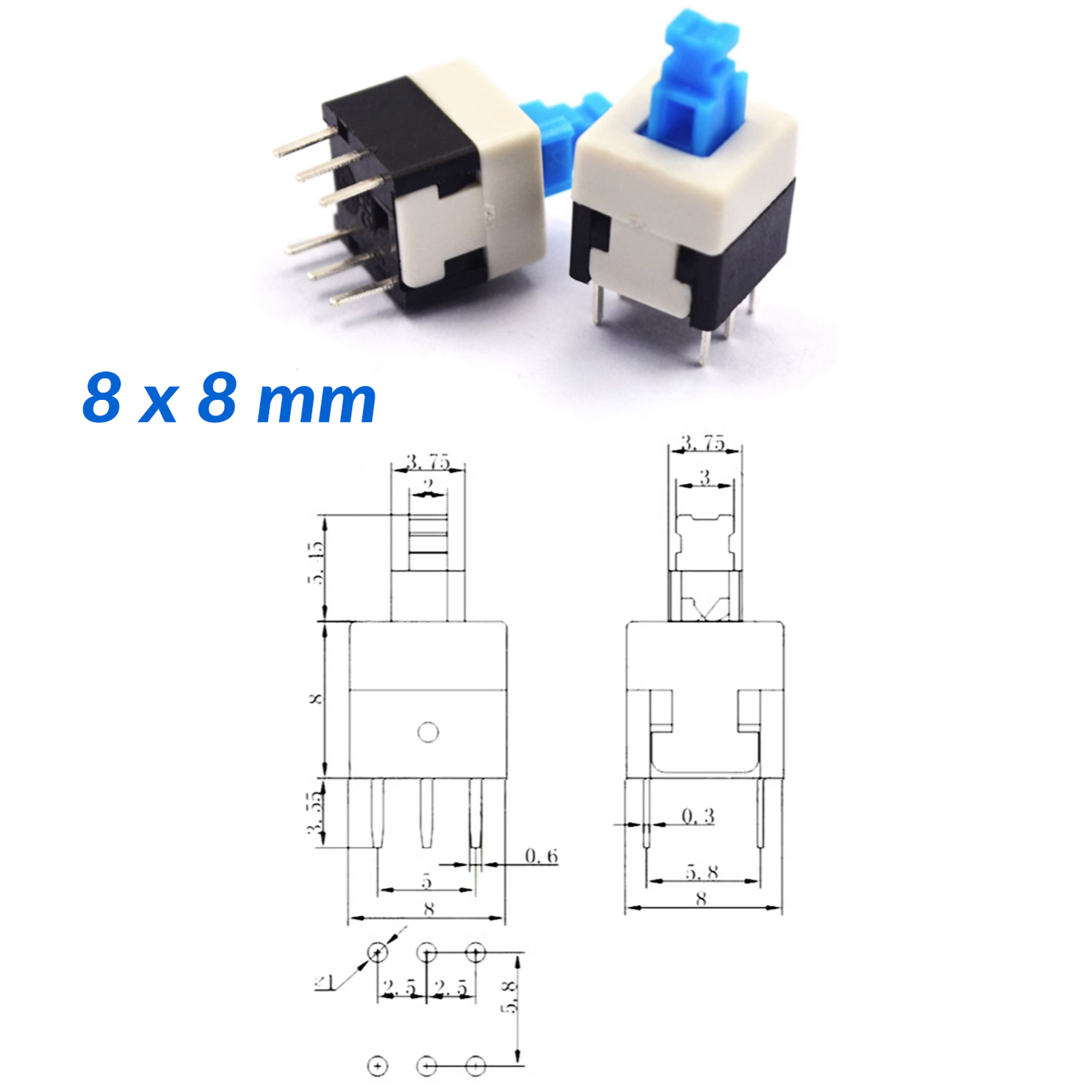 Mini Latching / Momentary PCB Push Button Switch 6 Pin 5.8x5.8 7x7 8x8 8.5x8.5mm
