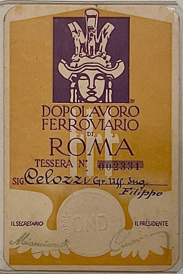 REGNO D’ITALIA DOPOLAVORO FERROVIARIO ROMA TESSERA OND OPERA NAZ.LE DOPOLAVORO