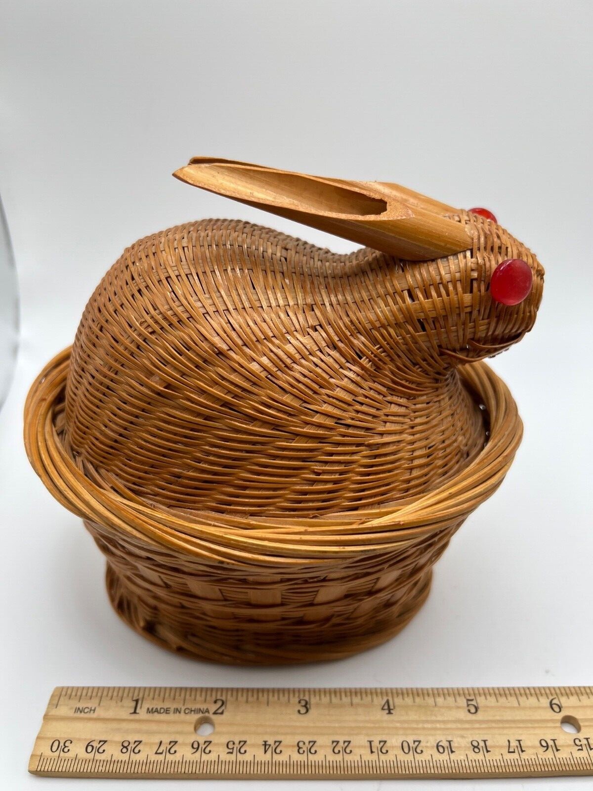 Small Bamboo Bunny Rabbit Basket With Button Eyes