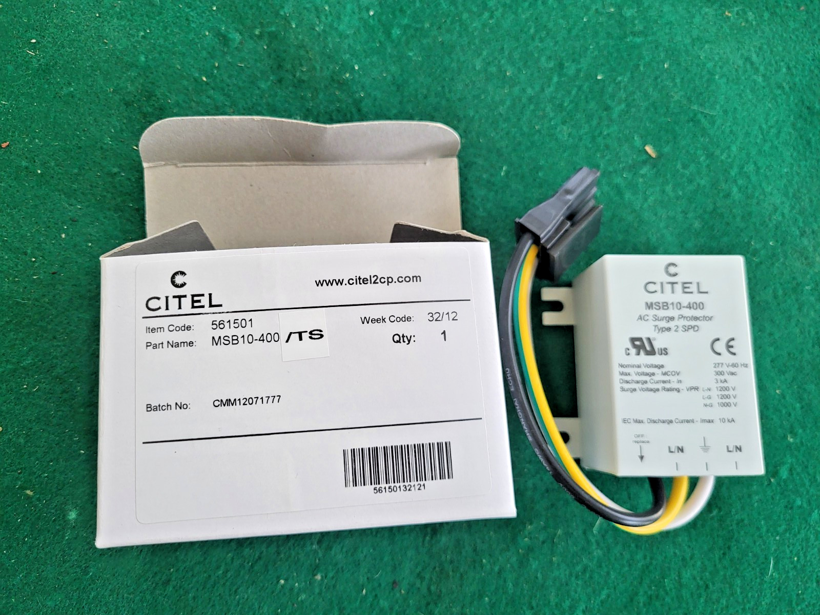 NEW CITEL MSB10-400 MSB SERIES AC SURGE PROTECTOR, 277V, MCOV 300VAC, 3KA