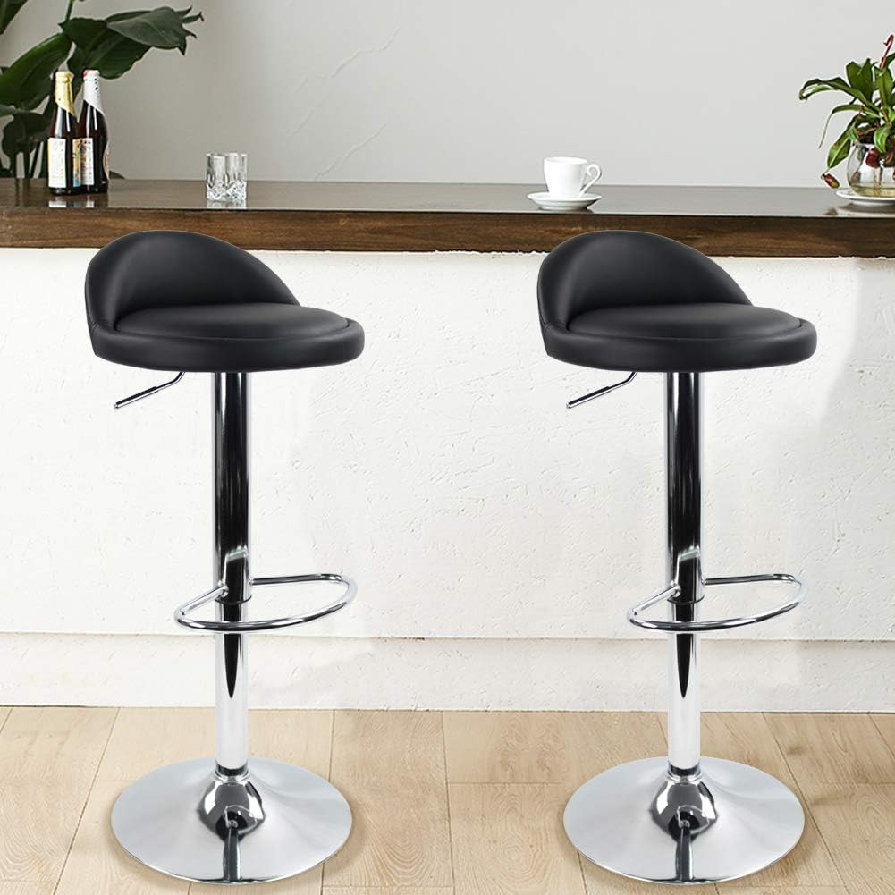 PU Leather round Bar Stool with Back Rest Height Adjustable Swivel Pub Chair Hom