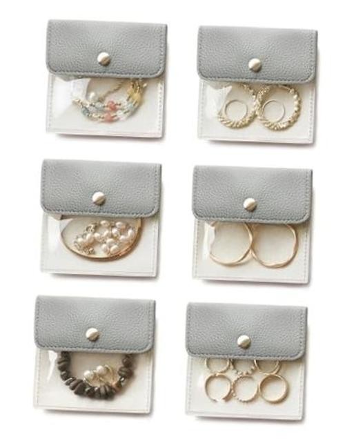 6 Pcs Jewelry Bags Clear Mini Pouch Small Jewelry 0 box & 6 bags Blue Gray