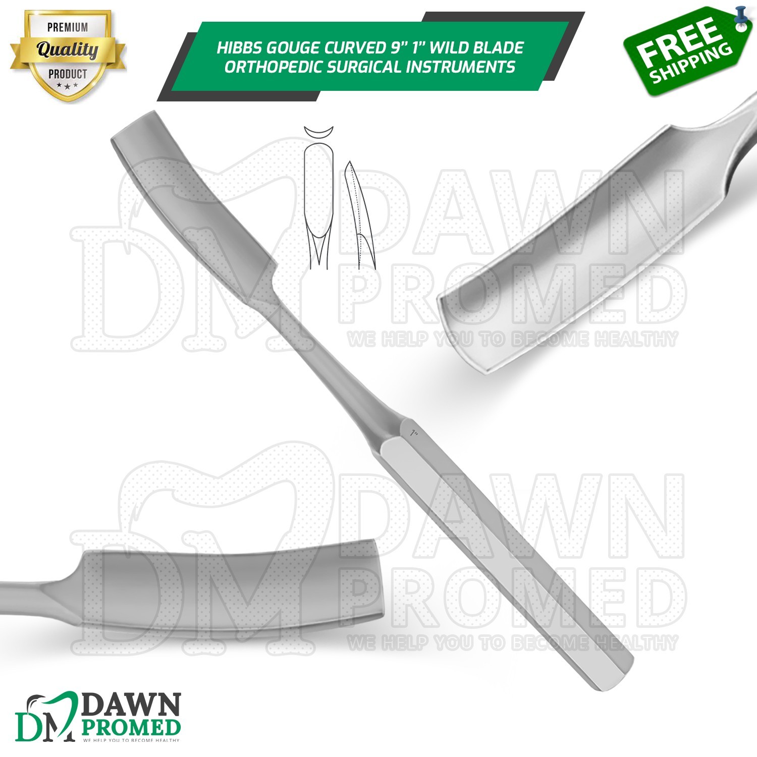HIBBS Orthopedic Bone Gouge 9" Curved 1" Blade Surgical Instrument German Gr