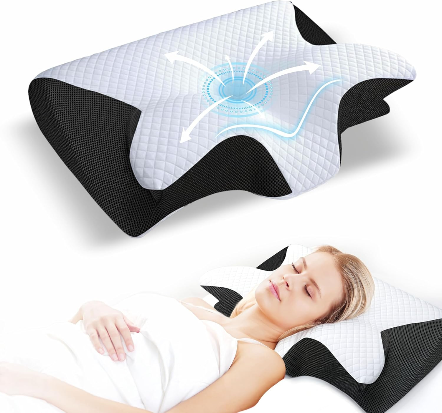 Cervical Neck Pillow for Sleeping – Memory Foam Back Sleeper Pillow & Stomach Sl