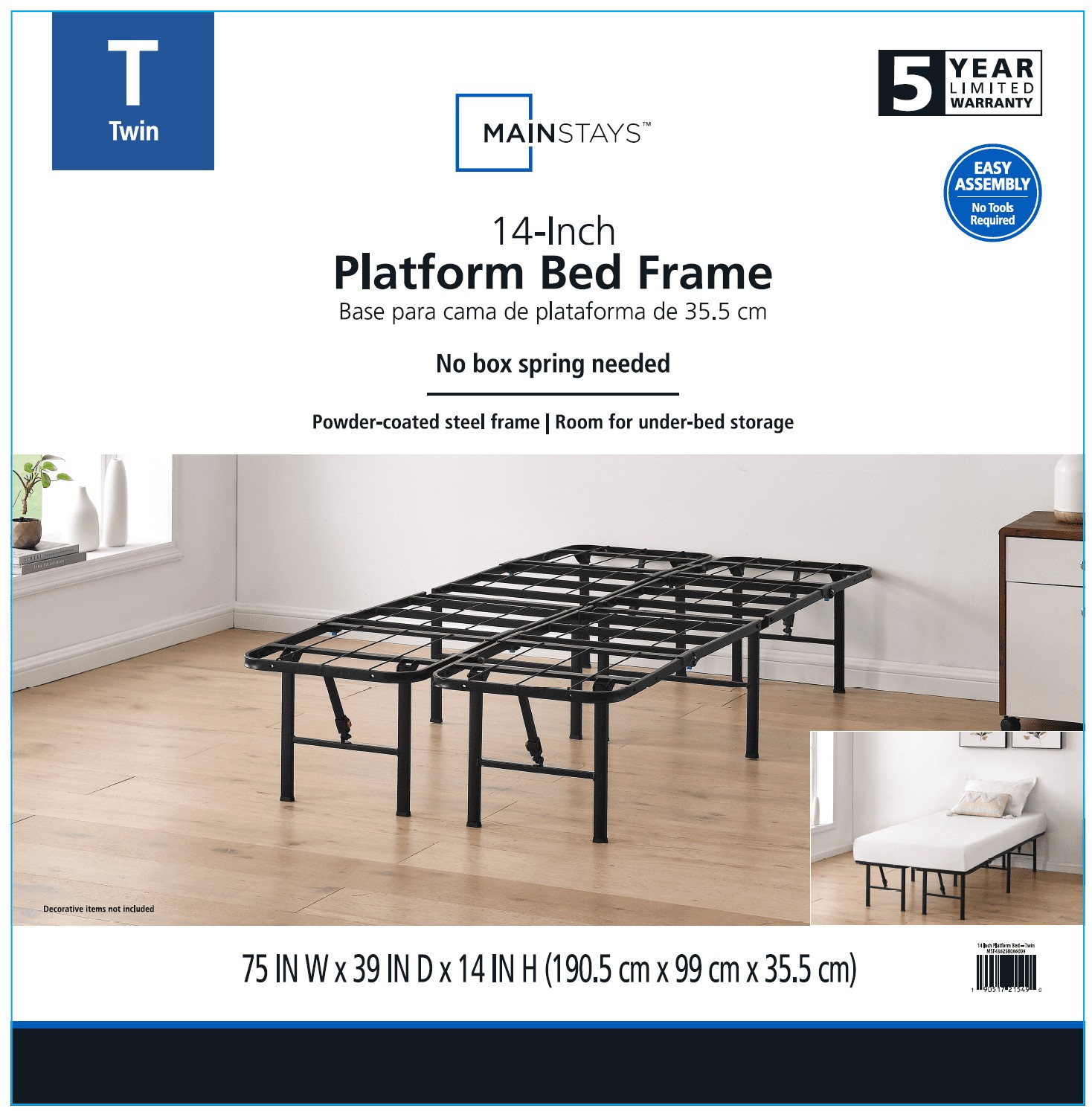 14" High Quad Fold Steel Platform Bed Frame Twin
