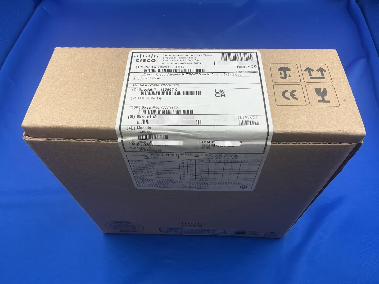 CW9172I-CFG Cisco Meraki Wireless Wi-Fi 7 3 radio 3 band 2x2 Wireless AP