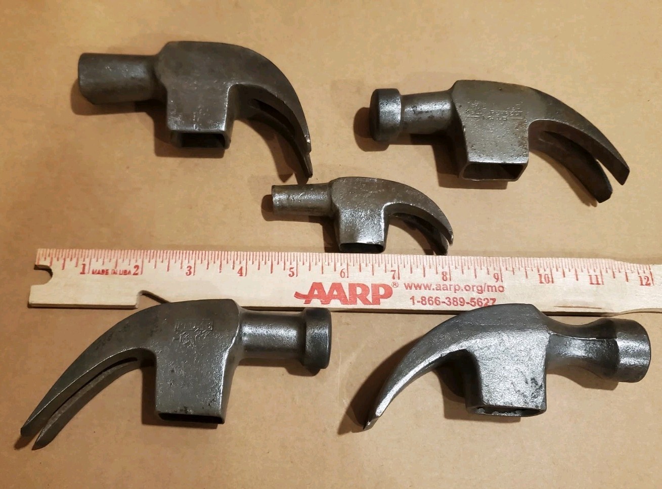 5 Vintage Claw Hammer Heads,Plumb,Kelly Perfect,Others,Old Carpenter Tools