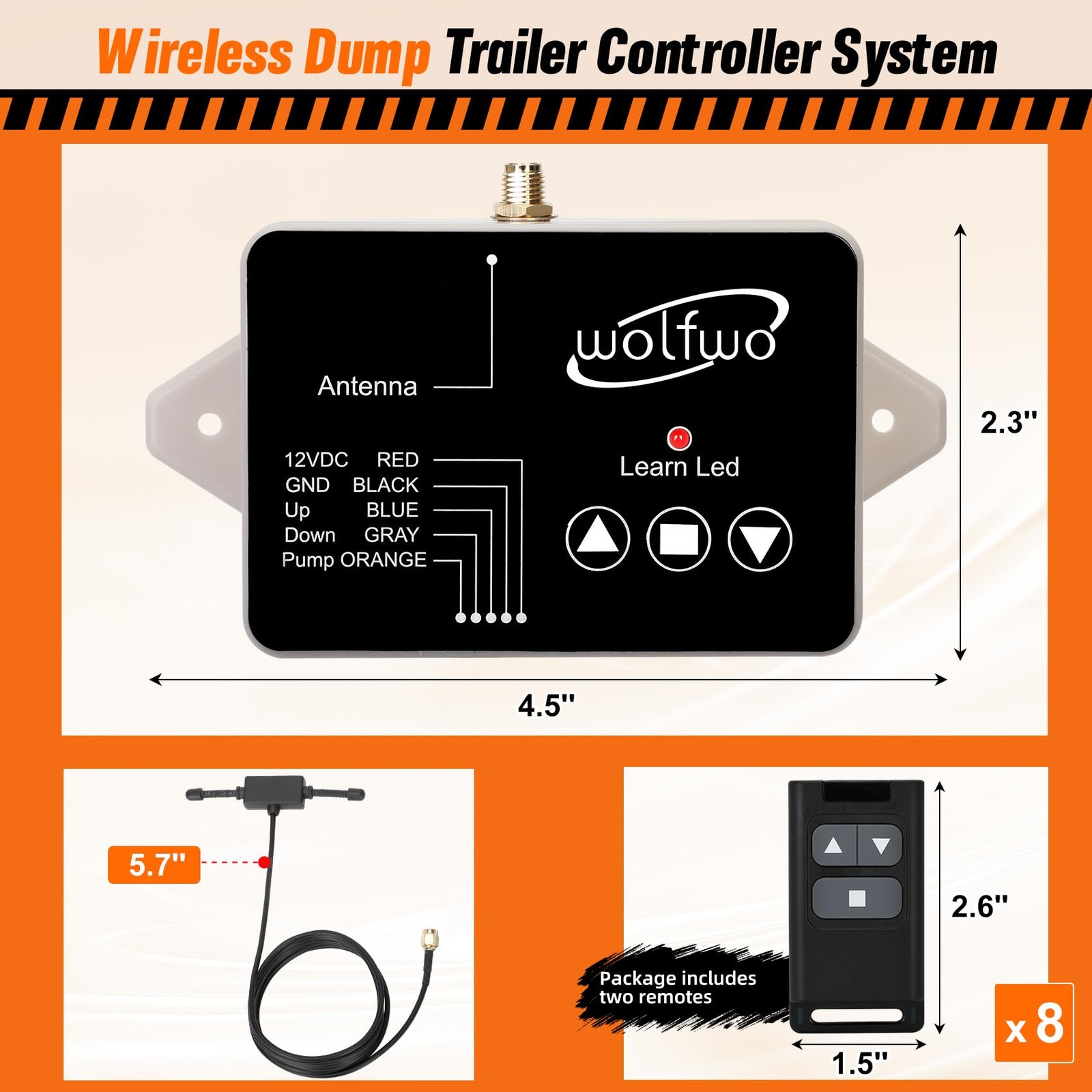 Wolfwo Wireless Remote Controller for 12V Hydraulic Dump Trailer, 2 Remotes