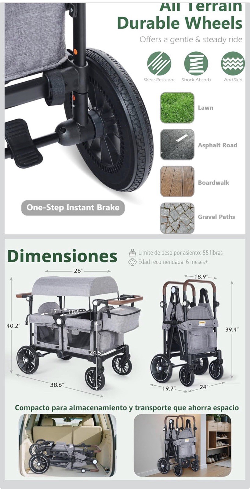 Gray & Black Pull-Along Wagon Stroller, Canopy Feature, Pull Wagon Style