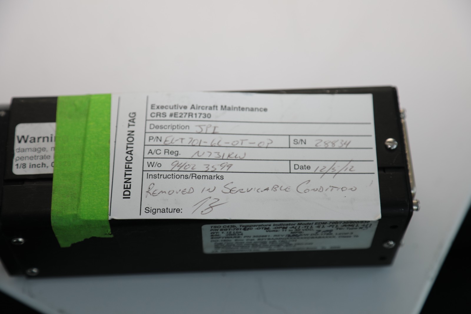 JP INSTRUMENTS EGT-701-6C TSO C43b