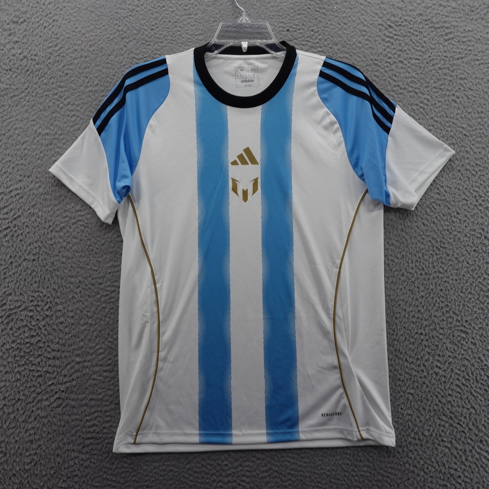Adidas Messi TR JSY Football Soccer Jersey White Blue Me0ns Medium Slim Fit NWT