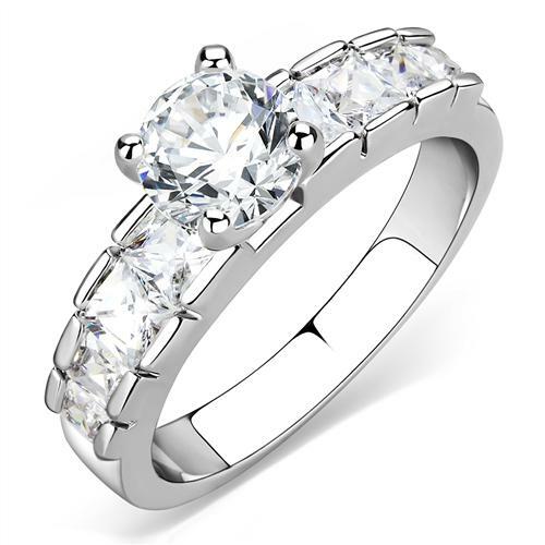 2.48Ct Round Cut Simulated Diamond Princess Accents Ring 14K White Gold Plated