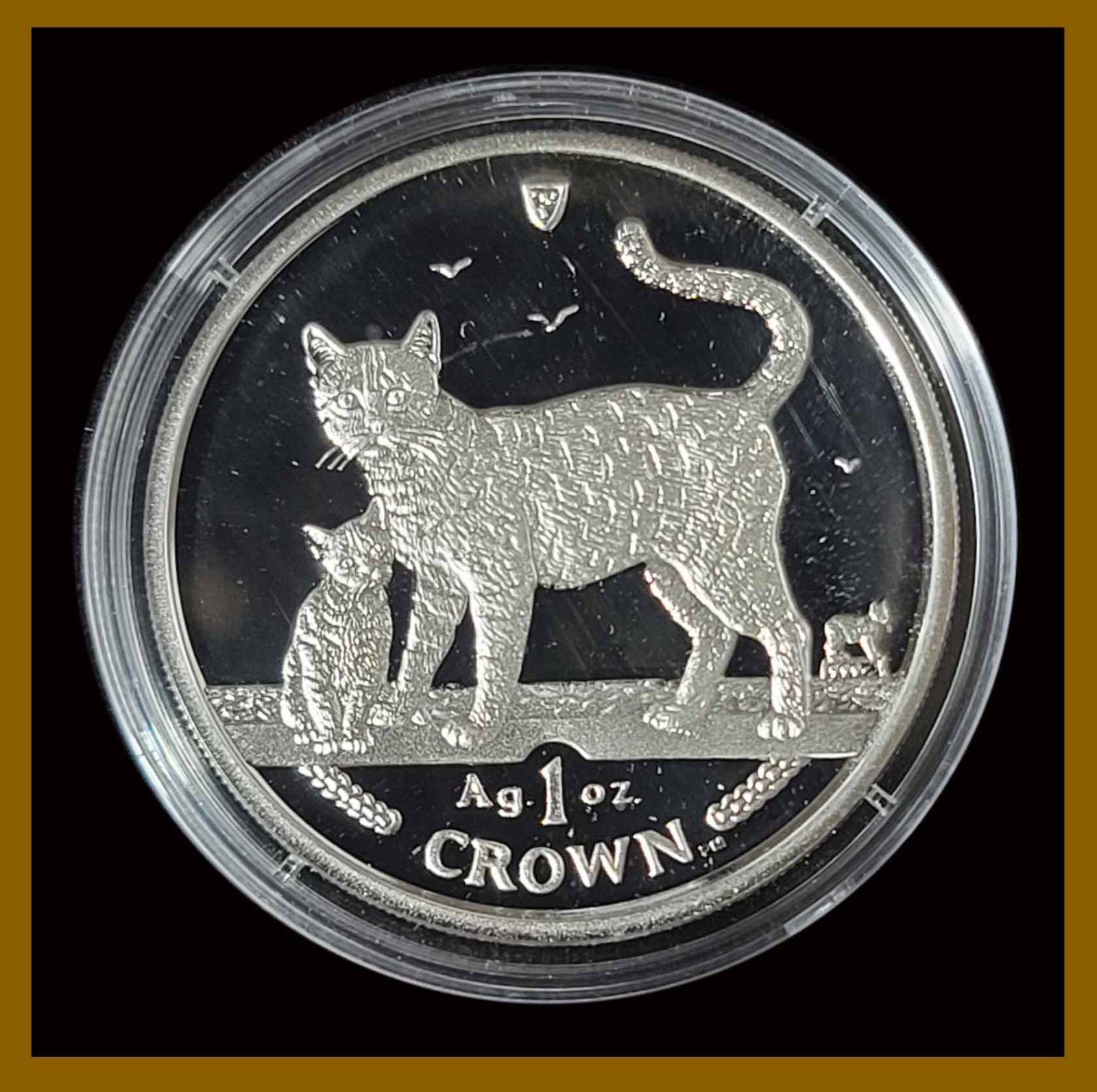 2002 Isle of Man Bengal Cat Proof 1 Oz .999 Silver Coin W/ Capsule & Box