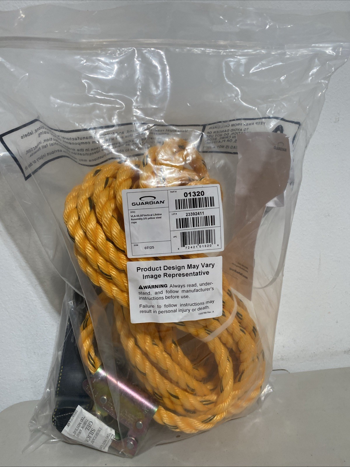 Guardian Fall Protection VLA-50 Poly Steel Vertical Lifeline Assembly, 50-Foot