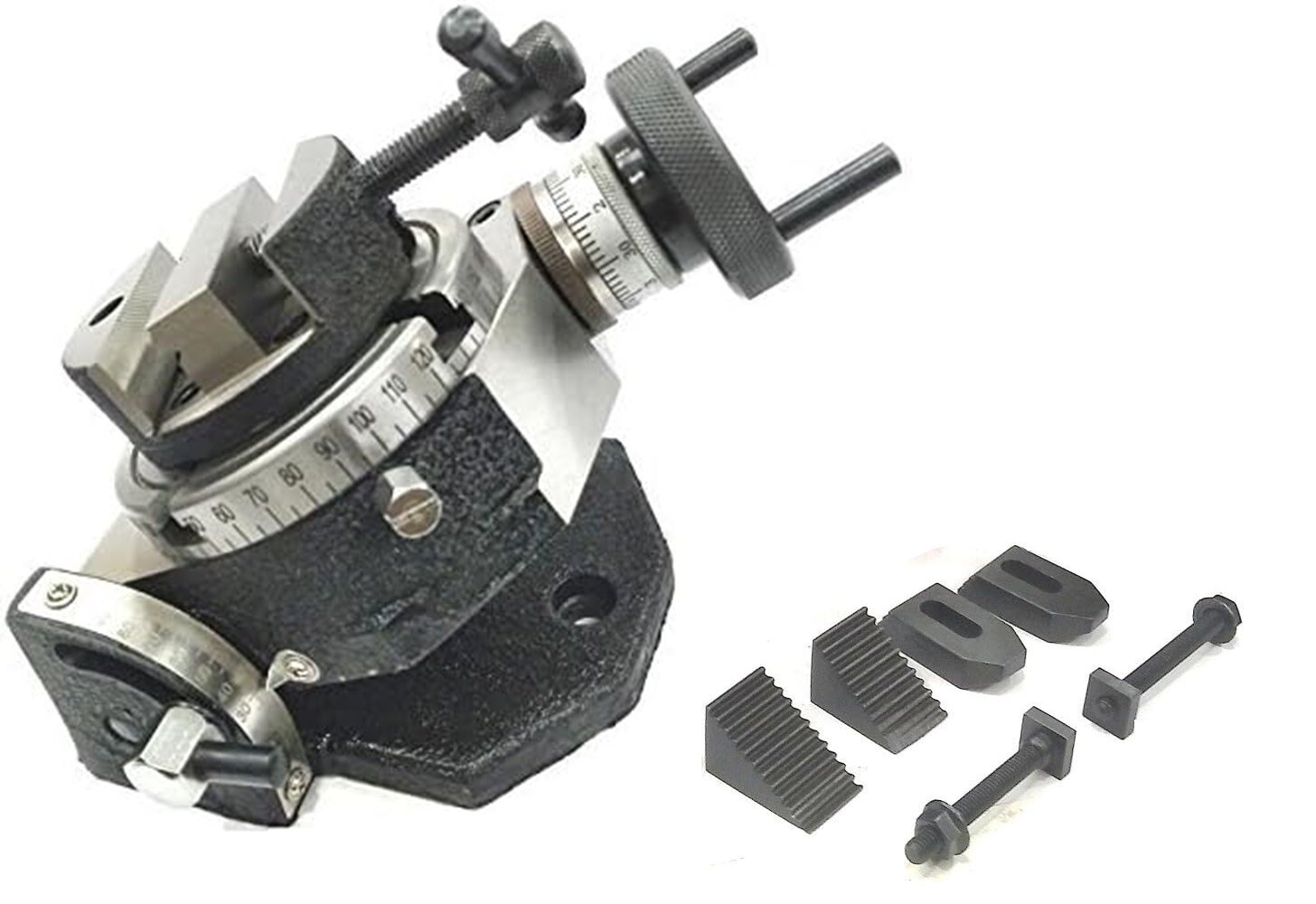4"/100mm Rotary Table Horizontal Vertical w/ Suitable Round Vice & Clamp Kit-USA