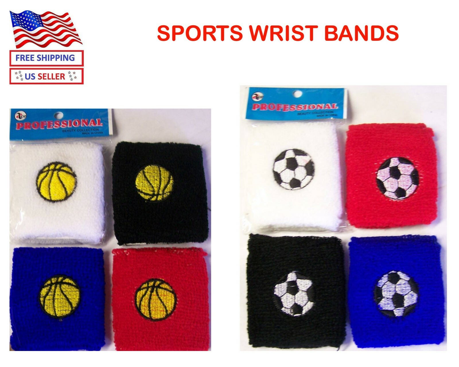 LOT OF 12 ,24-"BASKETBALL" OR "SOCCER"  EMBROIDERED WRIST BAND SPORTS BANDS