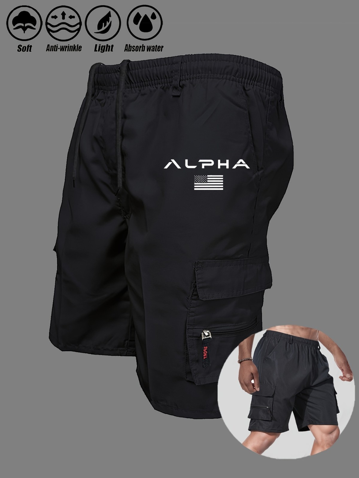 Alpha Print Cargo Shorts for Men - Summer Bermuda Pants in Tactical & Sport S