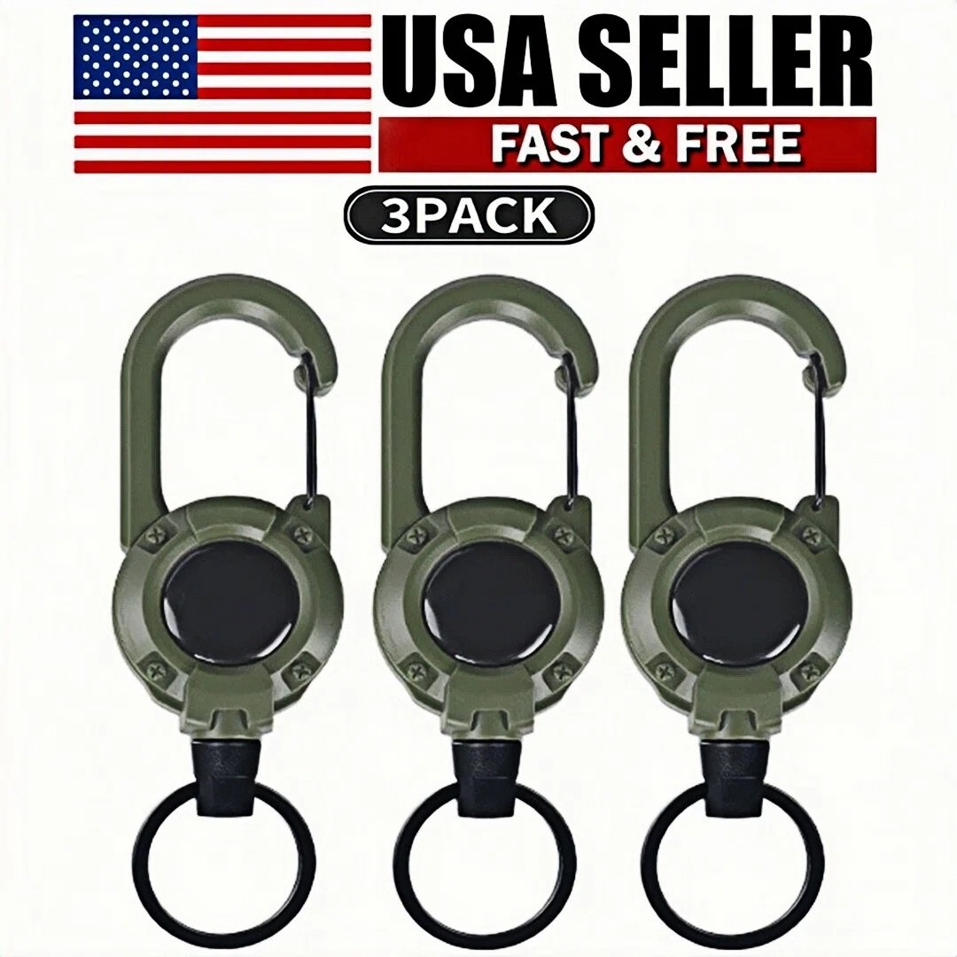 3PCS Retractable Heavy Duty Carabiner Reel Keychain Steel Wire Badge Holder