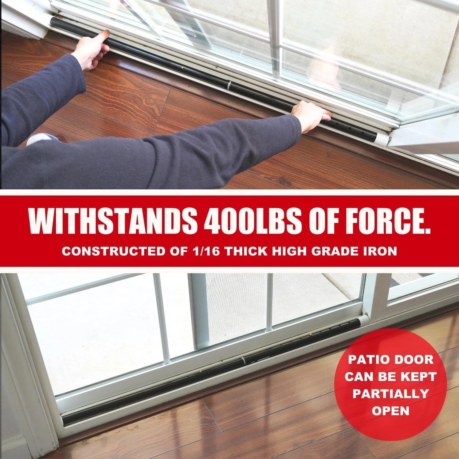 Versatile Iron Security Bar Set - Adjustable Door Stopper & Lock Bar - 2 Pack