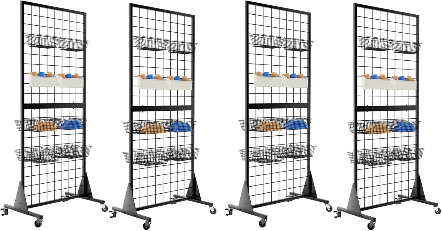 4-Pack Gridwall Panel Display Stand, 2'x5.5' Heavy Duty Floor Standing Rack w...