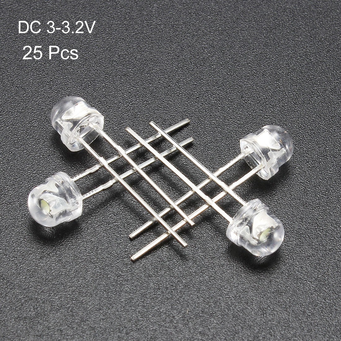 25pcs 5mm White LED Diode Lights Clear Straw Hat Transparent DC 3-3.2V