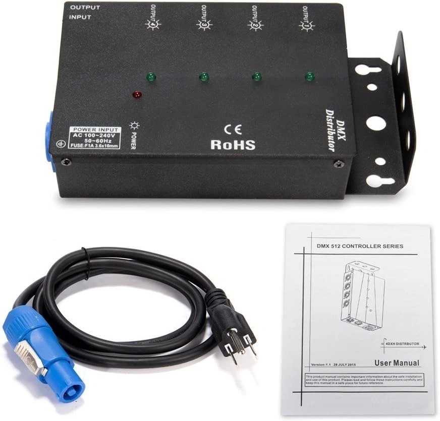 4-Way DMX Splitter Amplifier - Save Cable and Setup Time