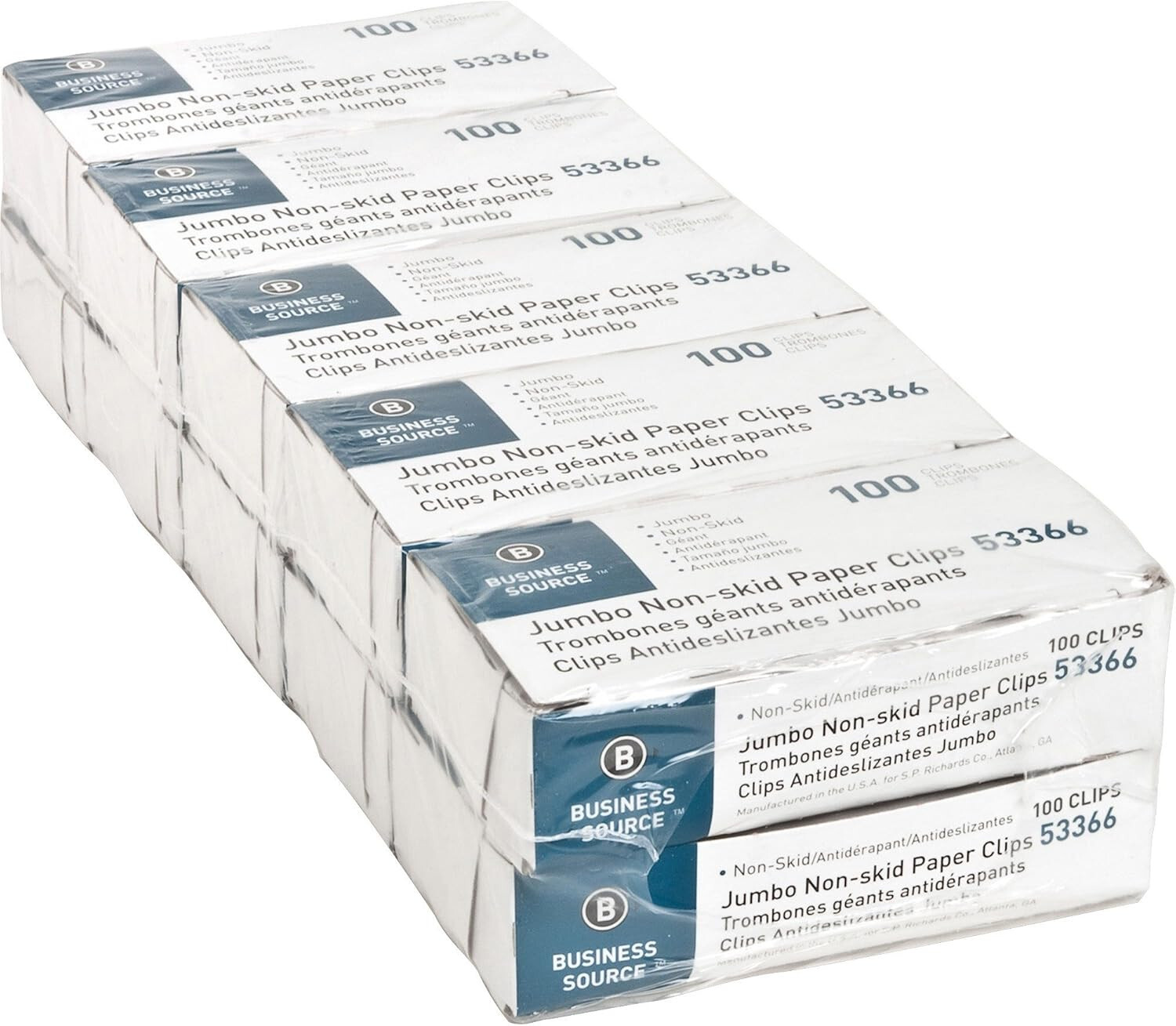 Business Source Non-skid Paper Clip - Jumbo - 1000 / Pack - Silver (BSN53366)