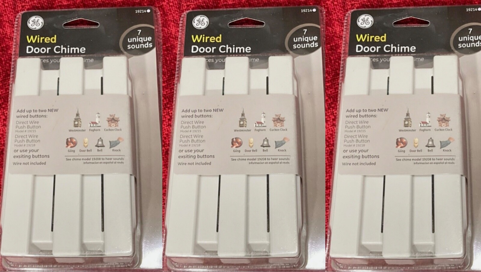 LOT OF 3 GE Wired Door Chime 7 Unique Sounds Doorbell 19214 4-WIRE Set up NEW