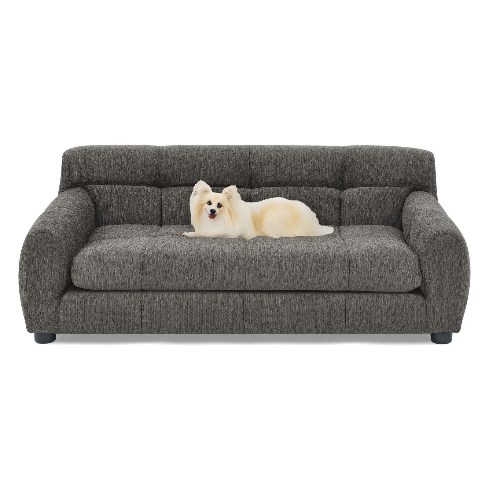Soft Comfortable Pet Sofa Backrest Armrests Suitable for Small Medium Dogs Gray