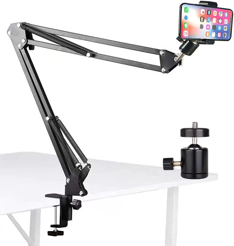 Overhead Tripod Mount for Camera Webcam Ring Light, over Head Articulating Arm w