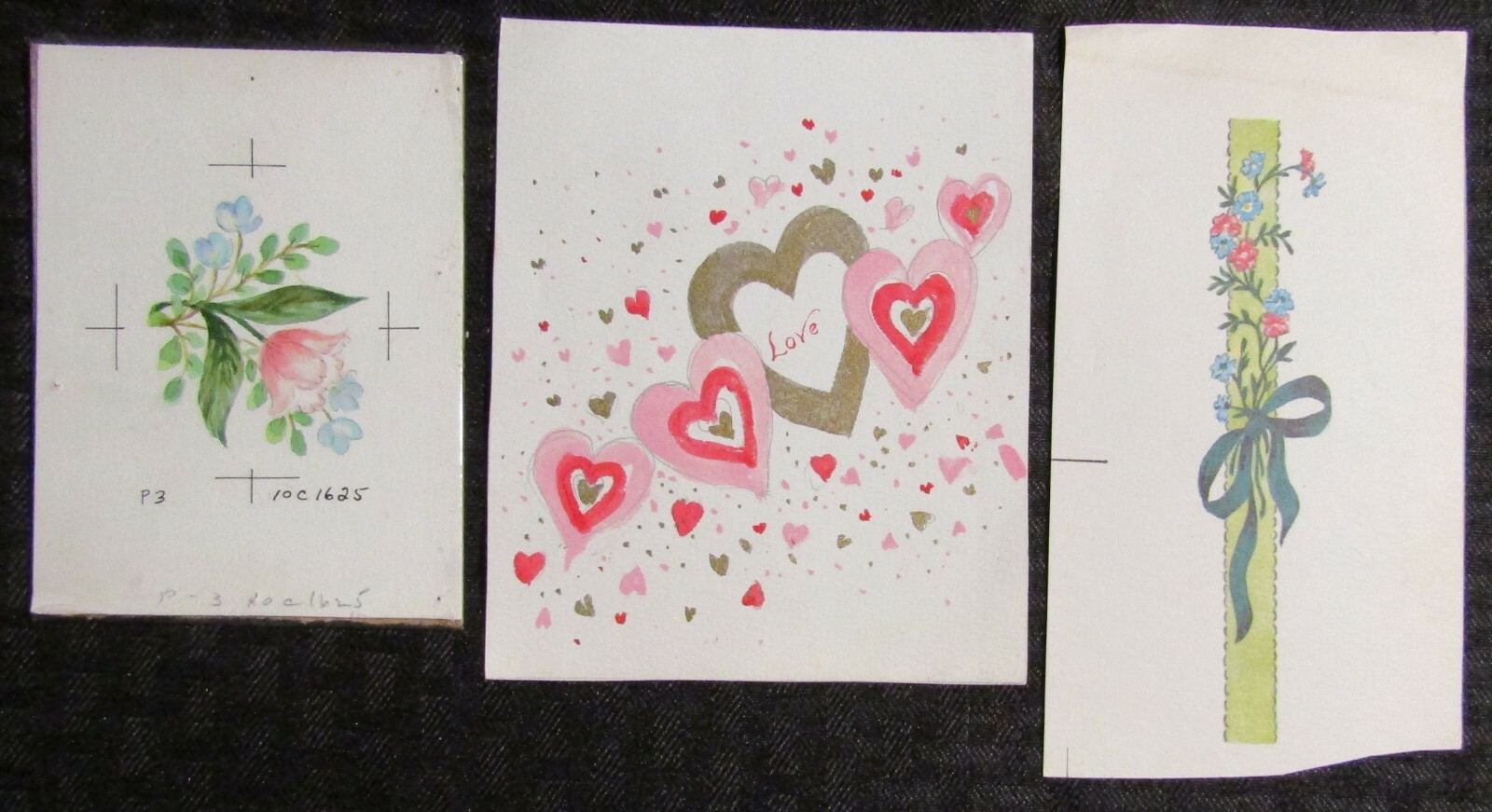 HAPPY VALENTINES DAY Pink Hearts & Flowers 4.5x5.5" Greeting Card Art LOT of 3