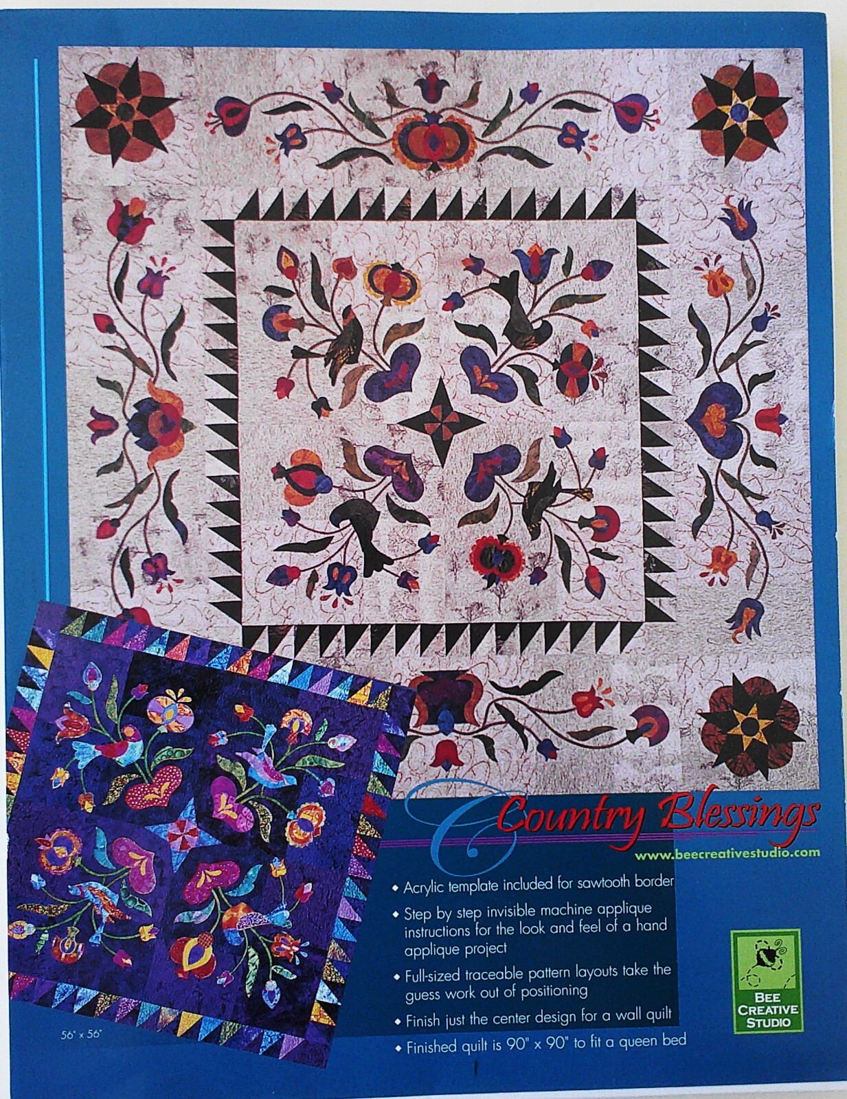 Bee Creative Studio Country Blessings 90" x 90" Quilt Pattern With Template