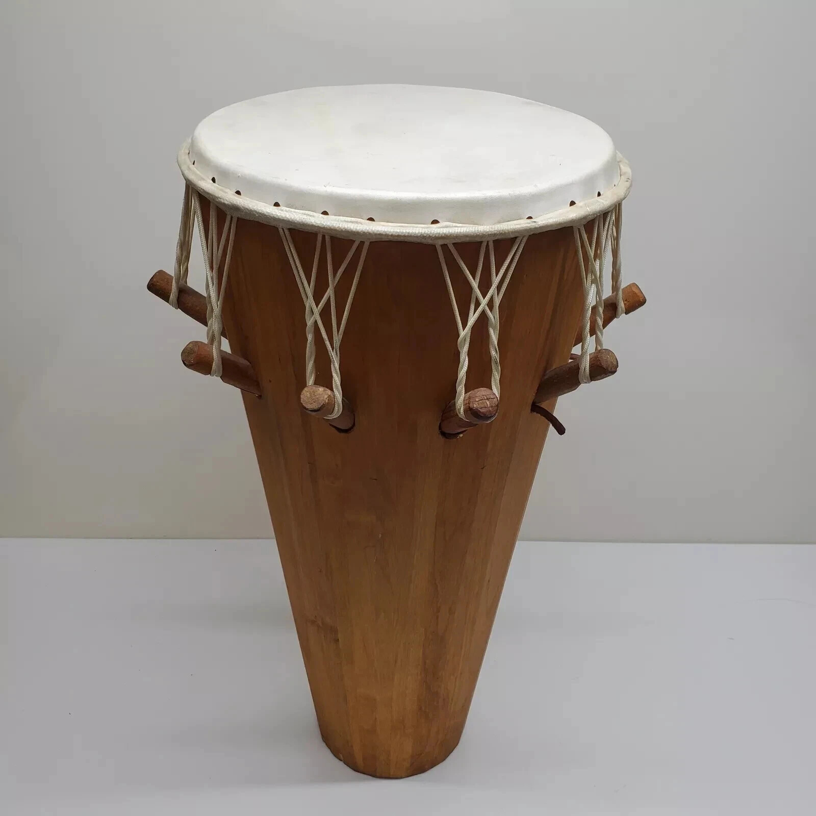 12" Wide Wooden Djembe Drum w/ Wooden Pegs Unique Rare