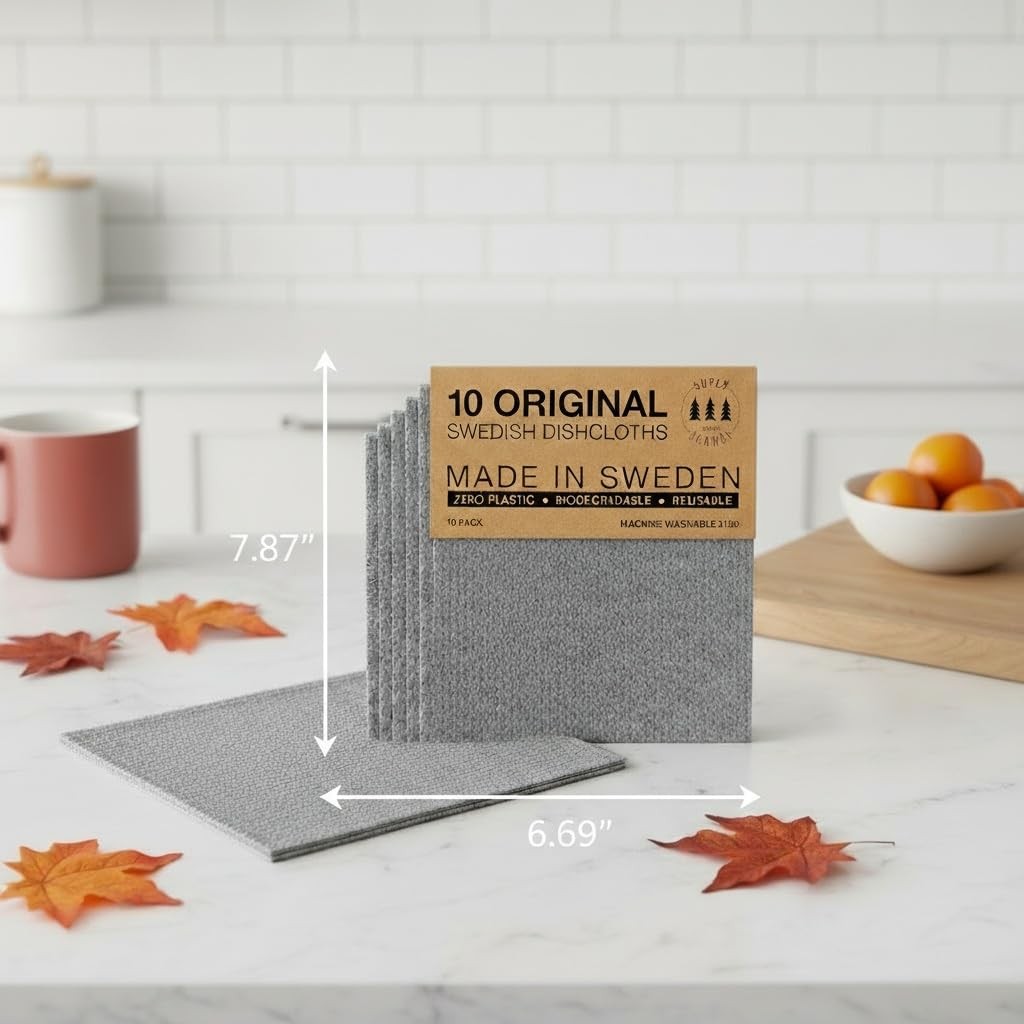 10 Pack Swedish Dishcloths for Kitchen - 100% Biodegradable & Compostable Reu...